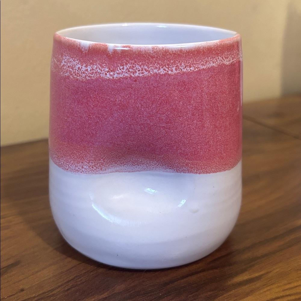 Scarlet Oak Pink and White Handleless Glazed Ceramic Tumbler